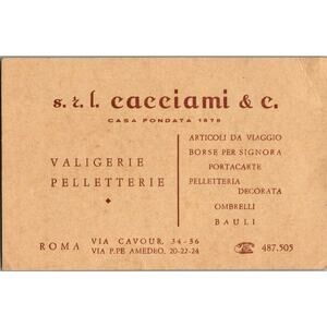 Vintage Valigeria Bags & Luggage Via Cavour Rome Italy Italian Advertising Card